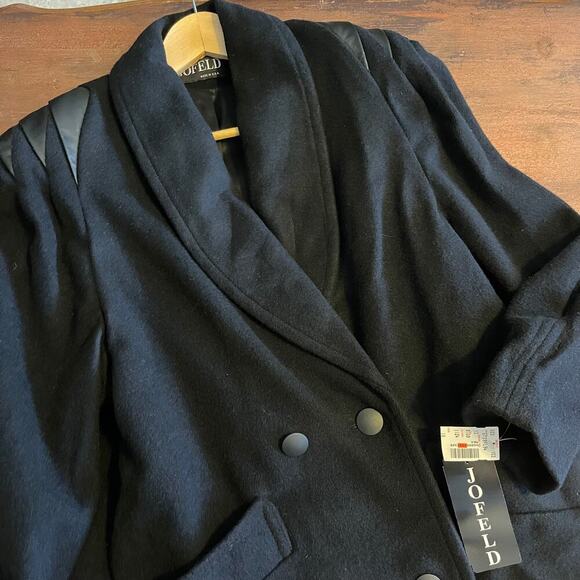 JOFELD NWT  Y2K Women's Double Breasted Coat Leather Padded Shoulders Size 10 - Picture 3 of 12